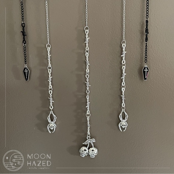 Punk Dreamcatcher with black obsidian hanging in the middle. - Picture 3 of 4